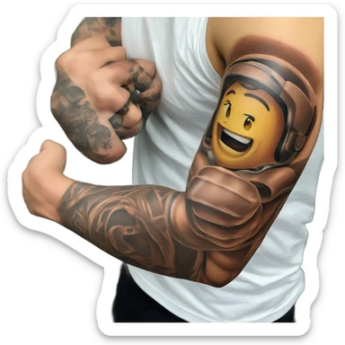 Flexing arm brown tattoo sleeve  sticker