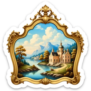 highly detailed vintage rococo scenic painting sticker