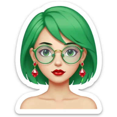 gem lover woman with gem accessories excessive amount gem glassess very big gem earrings green hair and red diamonds sticker