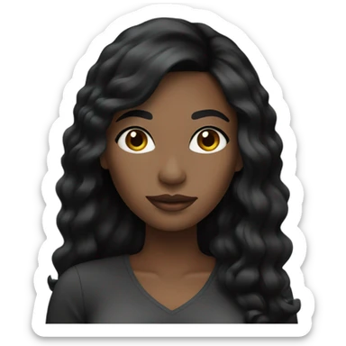 black woman with black long hair and a nice top sticker