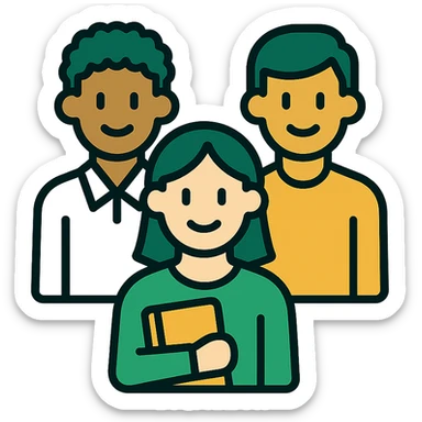 multicultural class of students, professional style, green gold and white color scheme, bold and clear, suitable for digital use sticker