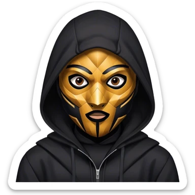 man with black hooded jacket and a only black full-face geometric mask sticker