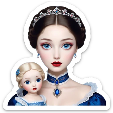 porcelain doll skin, large blue eyes with long lashes, fine details, olivia culpo as milady de winter, jinyoung shin art, refined nose, scarlet, dim light, by Maude Kaufman Eggemeyer, great digital art with details, by Scott Samuel Summers, ad image, ori and the blind, stunningly realistic sticker
