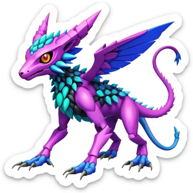  Exotic colorful modern cyber-Fakémon-Digimon-Trico-Vernid-creature (full body) sticker
