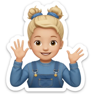 Cheerful toddler with a playful one topknot and denim overalls, smiling at camera sticker