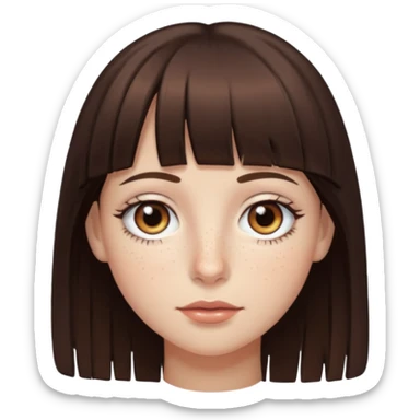 branca, olhos hazel, franjnha, pequenas sardas, cabelo castanho escuro, zoombir sticker