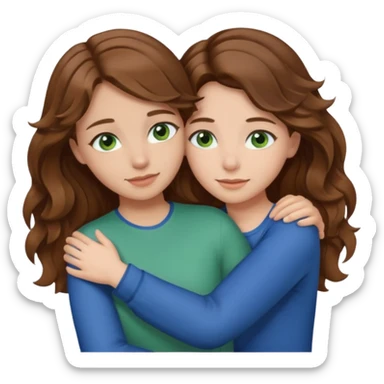 make me and my best friend togheter i have brown hair that falls on my shoulders and brown eyes and she has really long wavy light brown hair and green/blue eyes we are hugging or taking a selfie  sticker