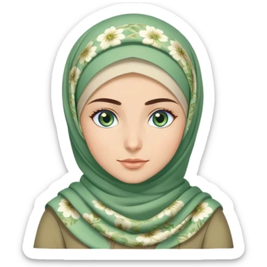 Turkish beautiful finish Konya girl blue eyes and green khaki hijab and light green floral dress and she work on office sticker