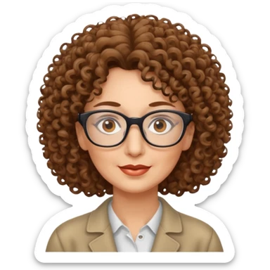 50 years old woman, curly hair, brown eyes and rectangle glasses sticker