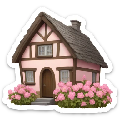 cottage with pink flowers sticker