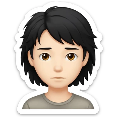 Cabelo bagunçado meio pequeno preto com cor de pele branca sticker