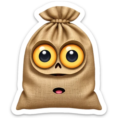 whimsical burlap sack creature with big eyes, textured sticker