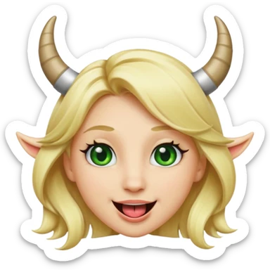 Emoji femme blonde cheveux blond, yeux vert avec de long cils noir qui a des cornes et tire la langue   sticker