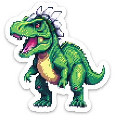 T-Rex with bunny ears and tail in pixel art style sticker