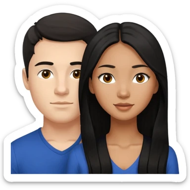 Mixed race couple, white male with mixed female (asian & black)
the female is more asian than she is black, she has long hair and very tanned skin, and black eyes
The male is french, he has thick luscious hair sticker