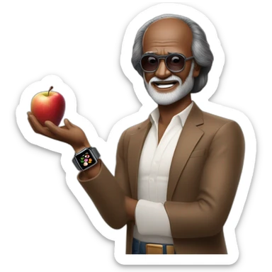 Rajinikanth with iPhone and Apple Watch and AirPods Max  sticker