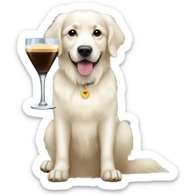 White golden retriever with an espresso martini sticker