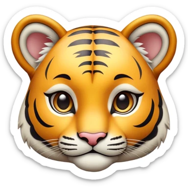 Cinematic Noble Tiger Cub Portrait Emoji, Poised with a hint of regal innocence, featuring a compact, soft build adorned with delicate stripes and large, expressive eyes, Simplified yet sharp and sophisticated features, highly detailed, glowing with a gentle, wild luminescence, high shine, intelligent and endearing, stylized with an air of youthful authority, focused and attentive, soft glowing outline, capturing the essence of a tiny jungle guardian that appears ready to pounce out of the screen with effortless charm! sticker
