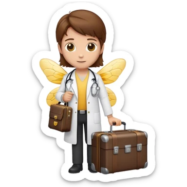 a bee as as doctor with a doctors suitcase and brown hair sticker