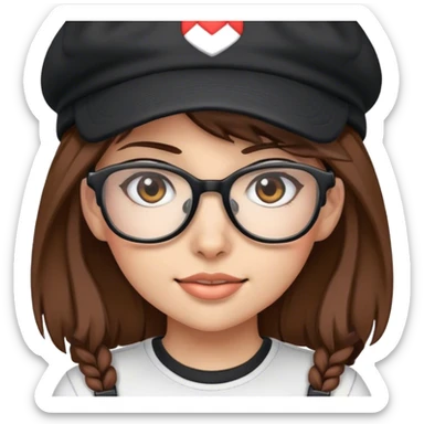 girl gamer with glasses, black cap and brown hair sticker
