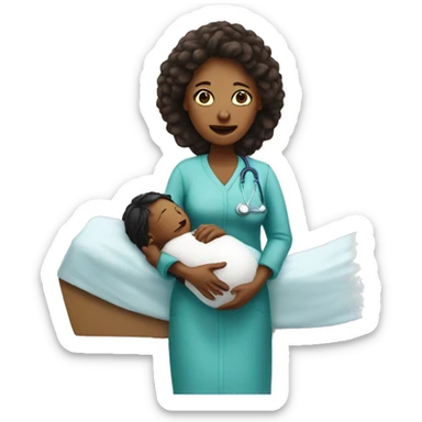 a woman gives birth and doctors stand nearby sticker