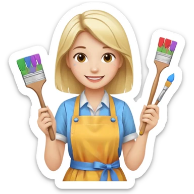 Young Women painting smilling tablier sticker