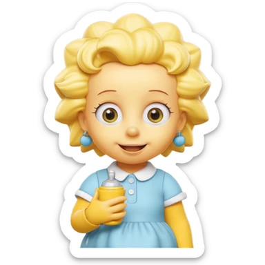 A 3D cartoon baby character fully yellow skin, styled like Maggie Simpson, with pacifier, big eyes, smooth shading, Memoji-style rendering, consistent with other yellow Simpsons characters. sticker