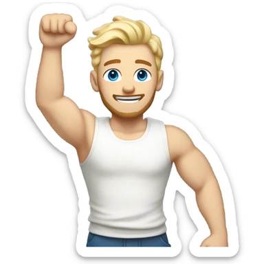 full body raised arms light curl blonde 30yo man blue eyed pale skin sticker