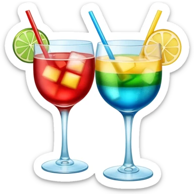 Create an two emoji of red and yellow cocktail, cheers with blue and green cocktail, no skewers sticker
