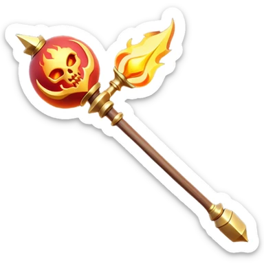 Clash of Clans aesthetic: Cinematic fireball Magic Staff Emoji, rendered in a 3D vector-style similar to standard emojis with minimal shading and bold, simplified shapes. A compact, isometric enchanted staff with intricate runic carvings and a glowing orb at its tip, softly glowing with a mystical arcane charm. Simplified yet unmistakably iconic, highly detailed and consistent, glowing with a soft radiant glow and high shine. Stylized with a touch of legendary sorcery and a soft glowing outline, capturing the essence of a powerful magic staff with a friendly, playful vibe! sticker