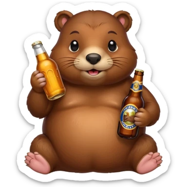 A chubby beaver hugging a beer bottle with both paws sticker