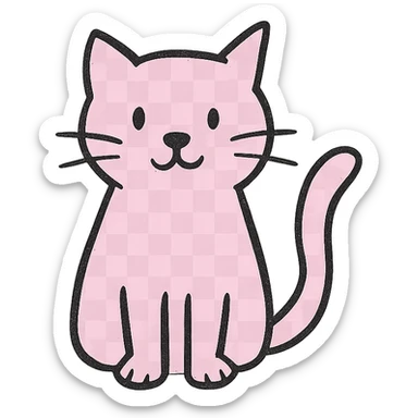 hand drawn outlined icon of a pink cat, no fill sticker