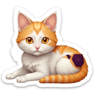 full body of very small + skinny ginger and white kitten with deep orange eyes and triangular shaped face lying down sticker