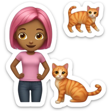 Girl with short pink and purple hair holding two ginger cats sticker