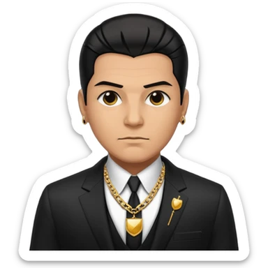 Mob boss in black suit, slick hair, gold chain, sticker