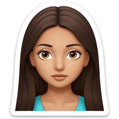 latina girl with straight long brown hair, dark dark brown eyes and lashes no bangs sticker
