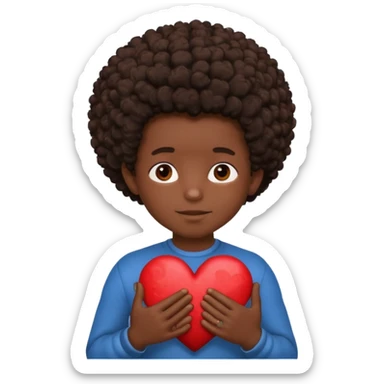 I want a black boy with chocolate skin and a small messy afro holding a heart close to his chest with his hands over the heart as if to present it to someone he loves. I want the name “Aja” on the heart. sticker