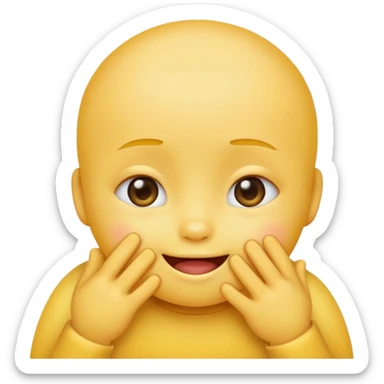 classic round yellow emoji head blushing with both hands covering face except for small baby smile mouth peeking out sticker