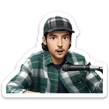 plaid shirt microphone portrait sticker