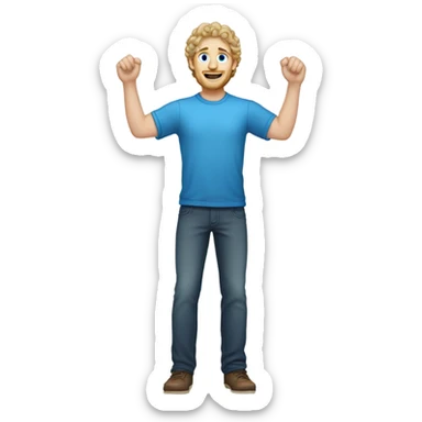 full body raised arms dark curl blonde 30yo man blue eyed pale skin sticker
