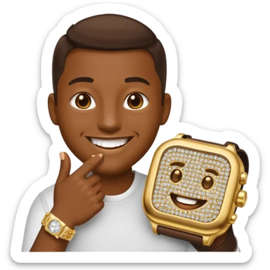 iPhone style emoji showing off his diamond encrusted grill and watch sticker