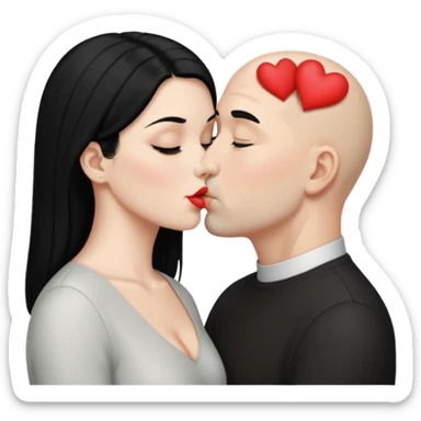 👩🏻‍❤️‍💋‍👨🏻 this one but the man should be bald. white woman with black hair and white bald man kissing sticker