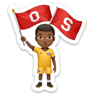 A black boy holding a big team flag, waving it proudly with a determined expression full body sticker