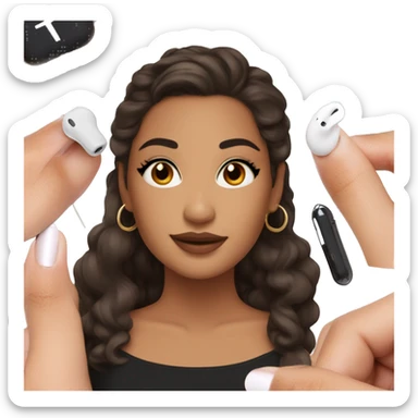 Latina makeup girl with lashes a black crop top and medium long brown hair with earrings and AirPods  sticker