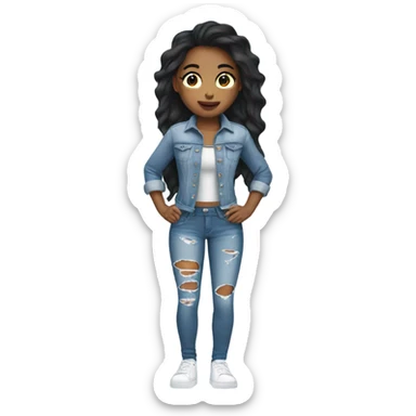 Beauty girl with torn denim outfit sticker