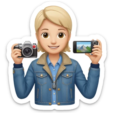 a tourist in europe holding a camera not wearing khaki sticker