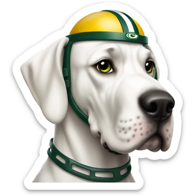 White Great Dane with Greenbay Packer Helmet on sticker
