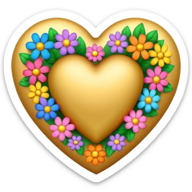 a golden heart studded with flowers sticker
