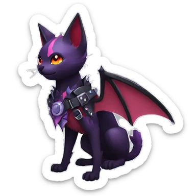 cool edgy cute pretty black punk red Purple ethereal fantasy nargacuga-bat-cat-Fakemon spiked collar harness full body sticker