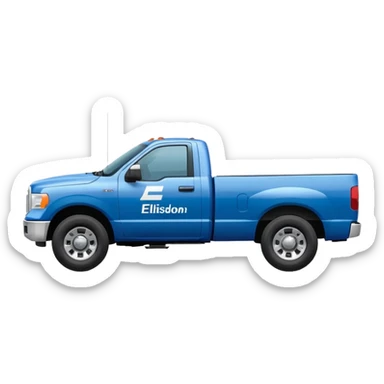 SINGLE WHITE PICKUP TRUCK SIDE VIEW ELLISDON WRITTEN ON SIDE OF TRUCK BLUE LETTERS sticker